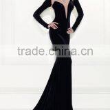 Long Sleeve See Though Back Black Velvet Evening Dress thumbnail-2