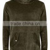 MGOO Plain Basic Velour Classic Fit Hoodie Front Pocket Olive Green Velvet Pullover Men thumbnail-4