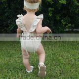0-24 Months Boutique Toddlers Girl Sleeveless Plain White Linen Baby Romper thumbnail-3