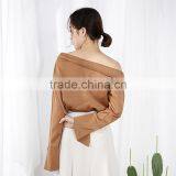 2017 Autumn New Style Chiffon Sexy Collar Diagonal Shoulder Long Sleeve Fashion Blouse Chiffon Shirt thumbnail-5