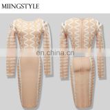 Long Sleeve printed women clothes bandage dress alibaba evening dresses for ladies