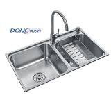 Guangdong Dongyuan Kitchenware 750×420×220mm POSCO SUS304 Stainless Steel Double Bowl Overmount Drawn Kitchen Sink With Colander and Faucet (DY-542)