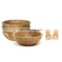 Practical Bamboo Wooden Salad Bowl With Wooden Spoon and Fork Set thumbnail-2