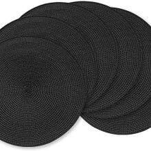 Round Braided Placemats 15 Inch in Black Color for Natural Woven Heat Resistant Place Mats Set of 6 thumbnail-1