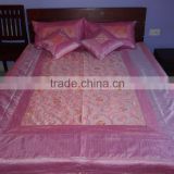 Pink Silk Indian Bed-cover Embroidered Silk Bedspread