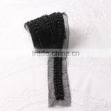 Black Color Handmade Sew On Pearl Beading Lace Black Lace Trim for Garment Decoration