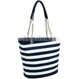 Striped Insulated Cooler Tote with Chain Handle