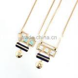 Exaggerated Necklace Jewelry 3 Square Linked Turquoise Handset Arts 2 Color Stone Pendant Necklaces thumbnail-1