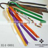 Personalized Ponytail Holder Karate Ribbon Hair Tie Bow Double Strands of Beads Custom Personalized thumbnail-1