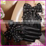 2015 New Arrival Winter Cycling Motorcycle Driving Lady Rivets Bowknot Soft PU Leather Gloves For Women Black Red thumbnail-1