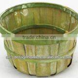 LIME GREEN WASH ROUND BAMBOO CHIP BASKET thumbnail-1