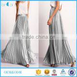 Silver Zipper Side Pleated Flare Maxi Skirt Fashionable Designs High Waist Pleated Skirt thumbnail-1