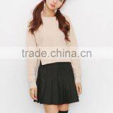 Korea Style Fall Winter Leisure Pure Cotton Fleece Sweater Long Sleeve Short Style and Simple Pure Color Sweatershirt thumbnail-6