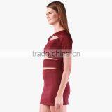 Wine Colored Solid Bodycon Dress For Ladies thumbnail-3
