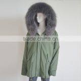 Myfur Customized Army Green Shell Parka Coat With Real Fur Hooded Faux Fur Lining thumbnail-1