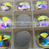 Crystal AB Glass Flat Back no Hotfix Crystal Element Brilliant Round Flat Back Stone With Two Holes thumbnail-5