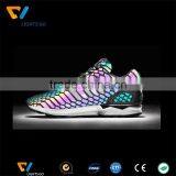 Silver Reflective Raw Material for Sport Shoes, Reflective Rainbow Color PU Leather thumbnail-3