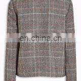 Fashion Black And White Brushed Check Jaket Zip Up Casual Jacket Top Women Clothing thumbnail-3