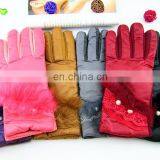 Fashion Cheap Colorful Bowknot Pendant Female Cute Winter Warm Cashmere Leather Driving Gloves With Lace