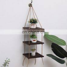 3 Tier Hanging Plant Shelf Wood Planter Hanger Pot Holder With Jute Rope