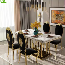 Wholesale Elegant Shining Luxury Stainless Steel Hotel Restaurant Dining Banquet Rectangle Table thumbnail-5