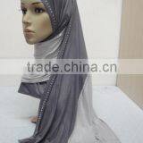 JL045a Cotton Jersey Black With Colors Combine Mulim Scarf,muslim Hijab thumbnail-2