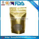Wholesale Plain Gold Stand up Pouch With Zipper for Food Packaging With Oval Clear Window