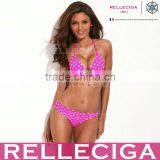 RELLECIGA Hot Dots Triangle Bikini Set Swimwear - White Dots Pattern Rose Red Attention with Molded Push-up Cups