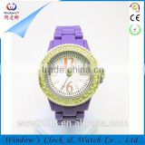 2014 silicone strap watch with alloy diamond case