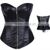 2014 New fashion front zipper overbust xxxl sexy leather corset