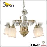 Wrought iron 5 light leaf chandelier in painting finish with glass shade