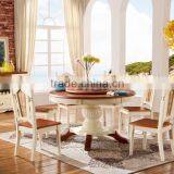Fresh Mediterranean Style Solid Wood White Dinding Room Round Dining Table Set thumbnail-1