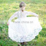 2017 Girl Lace Long Dress For Princess Wedding Party White/Cream Big Bow Long Sleeved Dress thumbnail-3