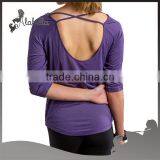 Double Layers Yoga Long T-shirt Back Cross Straps Long Sleeves for Women thumbnail-4
