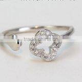Spritual Charm Accessory Lucky Clover Design Top Zircon Diamond Sterling 925 Silver Open Ring thumbnail-6