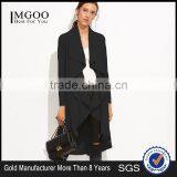 Black Drape Front Dip Hem Waterfall Coat 100% Polyester Long Sleeve Casual Knee Length Opening Dress thumbnail-1