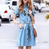 Zm35716a Latest Designs Elegant Embroidery Jeans Long Dress for Lady thumbnail-2