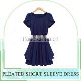 Wholesales Western Style Girls' Pleated Casual Chiffon Dresses, OL Plus Size Long Chiffon Dress With Zipper Design thumbnail-4