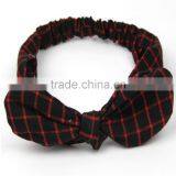 Retro Knot Bow Head Wrap ,Wholesale Checked Elastic Headband thumbnail-4