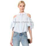 Spring Half Sleeve Voluminous High-low Hem High Neck Blouse Designs thumbnail-6