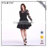 Customizable Pleated High Waist Black Lace Dresss