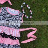Full Stock Cute Girls Suit Kids Boutique-remake-clothing-sets Girls Ruffle Capri Sets Girls Damask Rose Necklace and Headband thumbnail-4