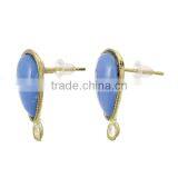 Earring Findings Ear Studs Teardrop Light Golden Blue Acrylic Rhinestone & Loop 19.5mm x 16mm,10 Pairs thumbnail-1