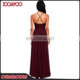 Elegant Strap Lace Bodice Burgundy Maxi Chiffon Lady Dresses Women's Wholesale Long Evening Dress thumbnail-4