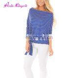 Private Label Blue Striped Long Sleeves Tops Tshirt Women Casual Blouse Designs thumbnail-1