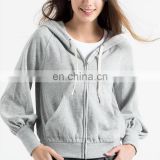 Cheap Price Clothing Simple Style Women Pleated Sleeve Zipper Hoodie