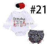 "Grandama Was Here" 2019 Long Sleeved White Baby Letter Print Rompers & Bloomers & Headband 3pc Set thumbnail-2