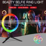TikTok Youtube Live LED Colorful Dimmable Ring Light USB Big Selfie RGB Ring Light Lamp With Tripod Stand thumbnail-7