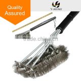 18" - 3 Stainless Steel Brushes in 1 - Best Barbecue Cleaner Tools Accessories - Outdoor Kitchen Wire Bristles Cleaner