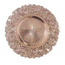 Luxury Wedding Show European Vintage Floral Restaurant Decorative Round Plastic Gold Durable Charger Plates thumbnail-1
